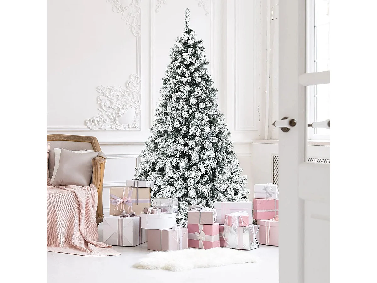 225cm Künstlicher Weihnachtsbaum mit Schnee und warmweißen LED-Leuchten Christbaum PVC Nadeln