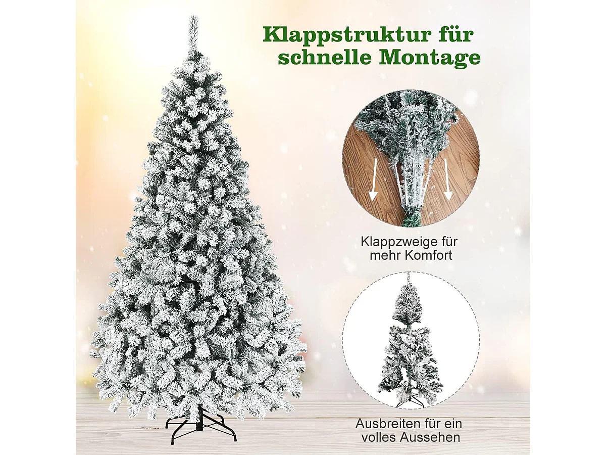 225cm Künstlicher Weihnachtsbaum mit Schnee und warmweißen LED-Leuchten Christbaum PVC Nadeln