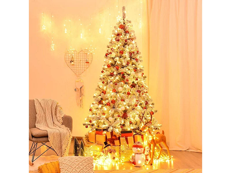 Arbre de Noël Artificiel 225 CM avec 450 LED 1010 Branches Matériel PVC Sapin de Noël avec Socle en Métal Décoration de Noël