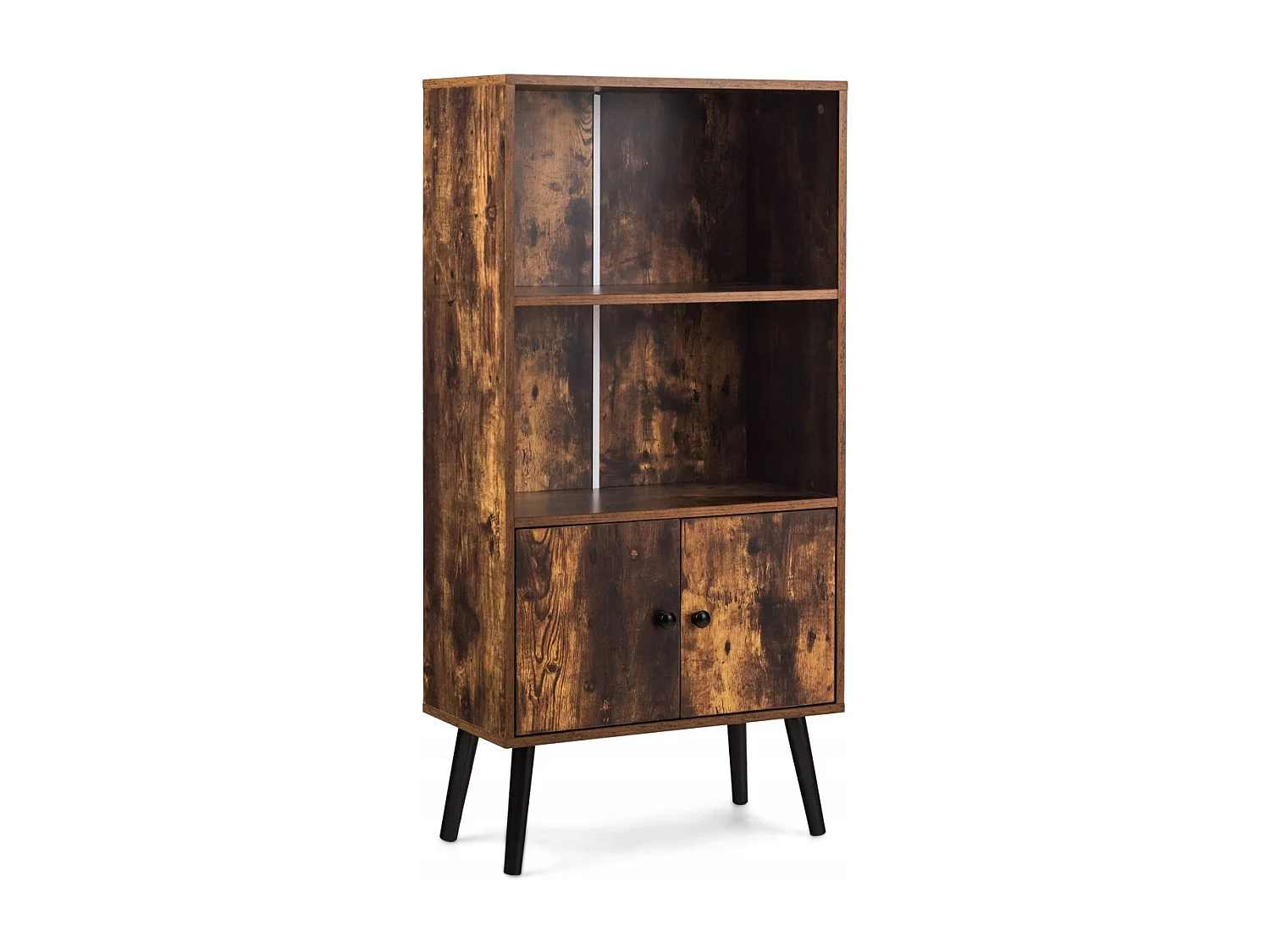 Nostalgie Bücherregal mit 3 Regalbrettern & 2 Türen & Soliden Holzbeinen für Wohnzimmer Büro Braun