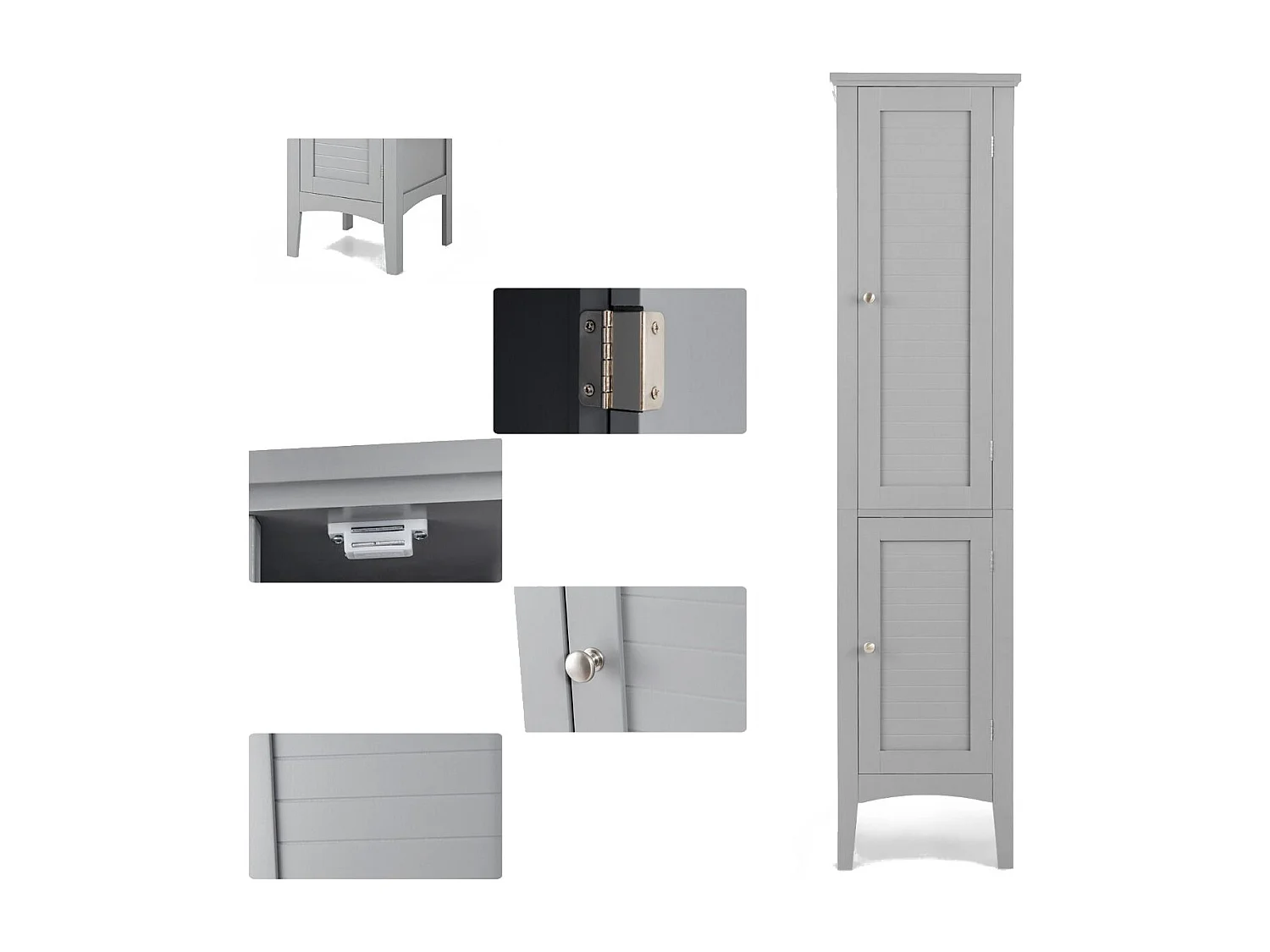 5-stöckiger Badezimmerschrank Schmaler Freistehender Hochschrank Grau