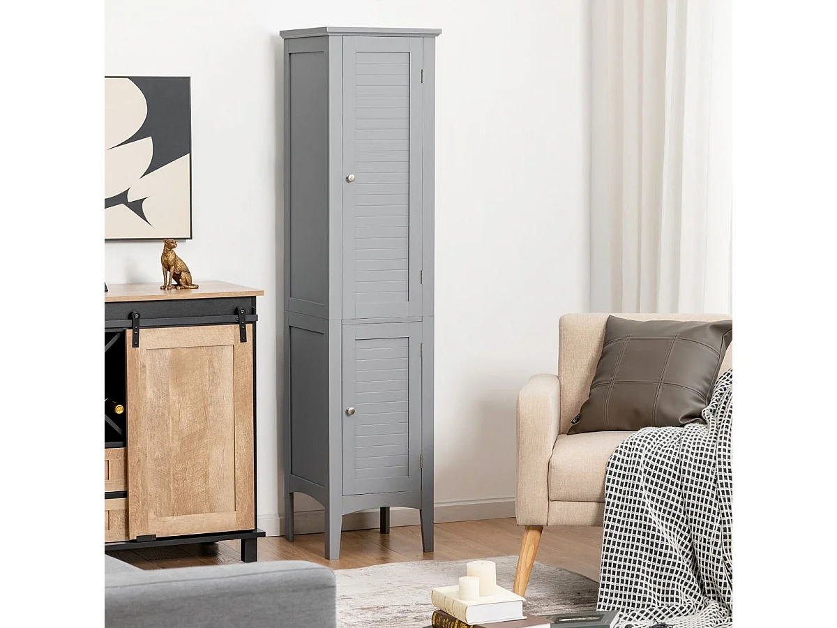 5-stöckiger Badezimmerschrank Schmaler Freistehender Hochschrank Grau