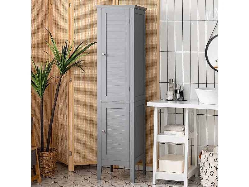 5-stöckiger Badezimmerschrank Schmaler Freistehender Hochschrank Grau