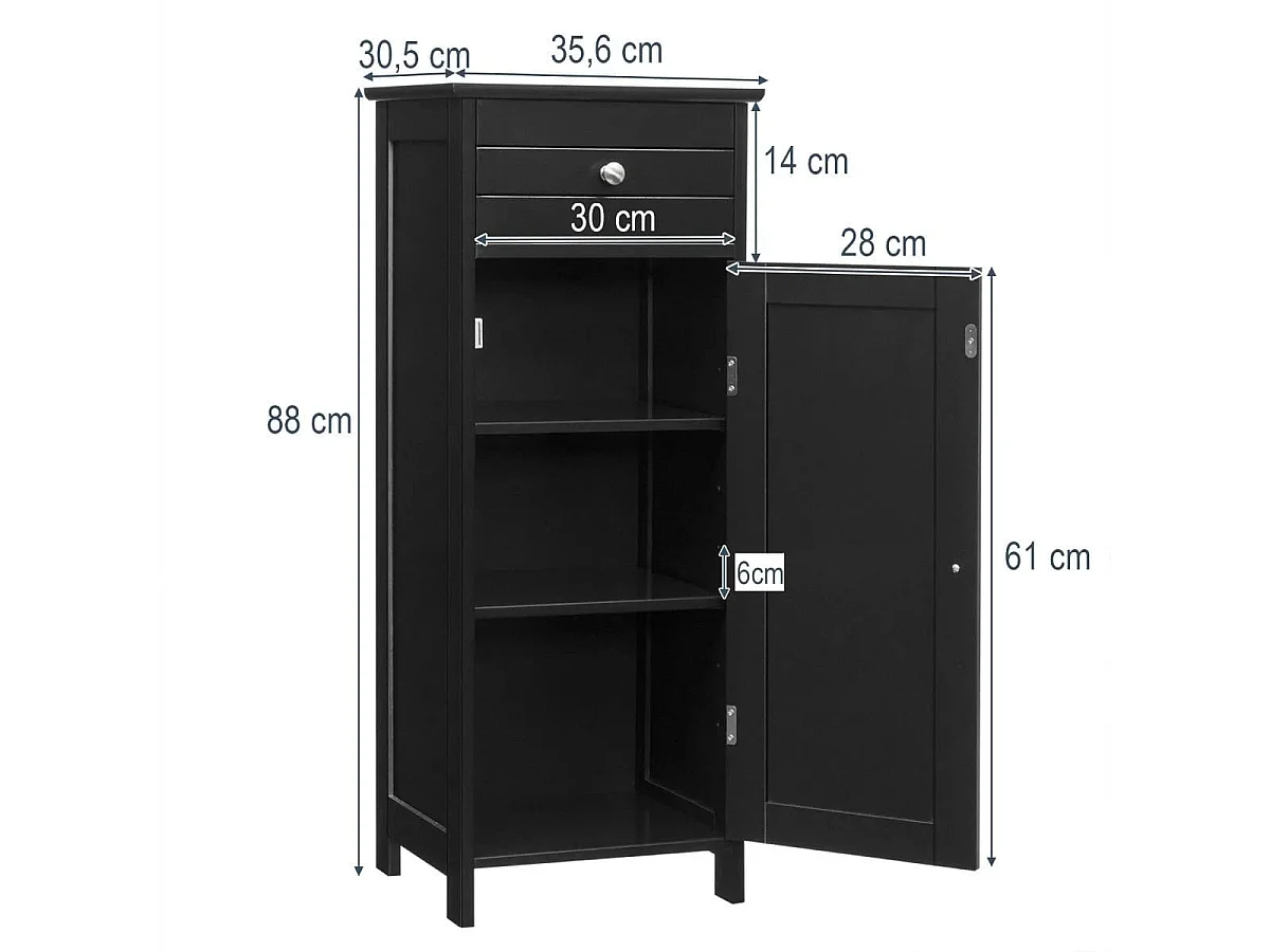 Badezimmer-Bodenschrank freistehender Schrank mit 1 großen Schublade & 2 verstellbaren Regale  Schwarz