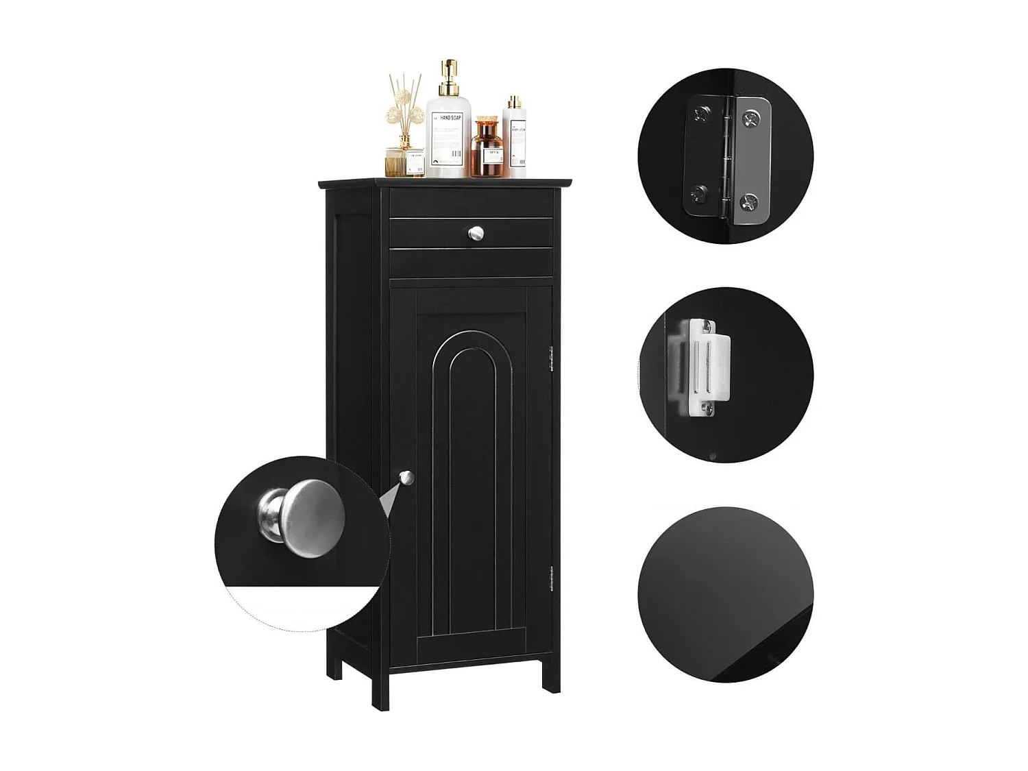 Badezimmer-Bodenschrank freistehender Schrank mit 1 großen Schublade & 2 verstellbaren Regale  Schwarz