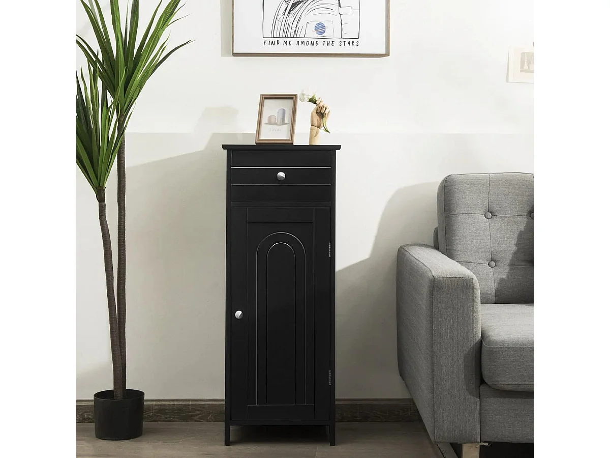 Badezimmer-Bodenschrank freistehender Schrank mit 1 großen Schublade & 2 verstellbaren Regale  Schwarz