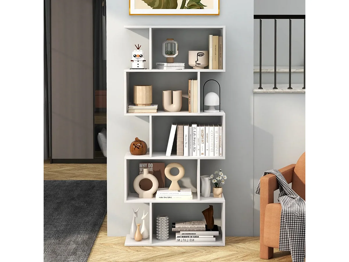 5-stufiges Bücherregal mit Kippschutz freistehender Raumteiler dekoratives Ausstellungsregal Weiß