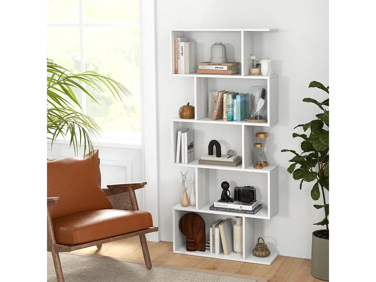 5-stufiges Bücherregal mit Kippschutz freistehender Raumteiler dekoratives Ausstellungsregal Weiß