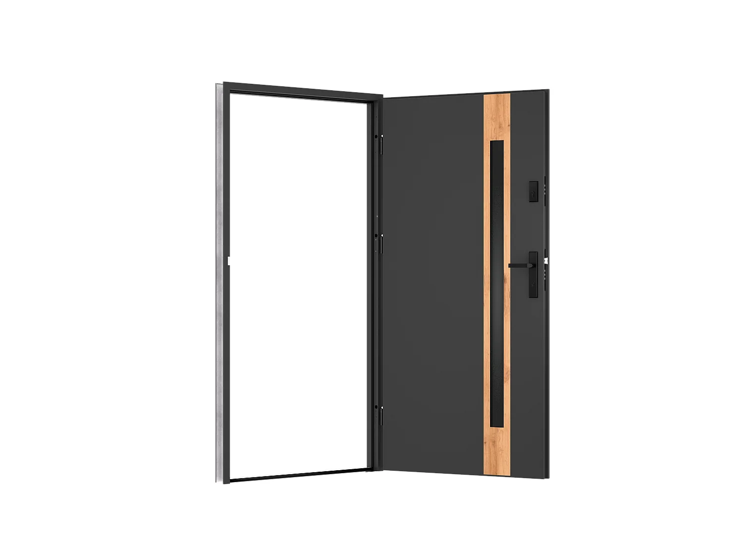 Porte d'entrée en acier pleine et inox H207 x L100 cm - verre fumé - anthracite et effet chêne - épaisseur 55 mm - poussant droit - BRAGA