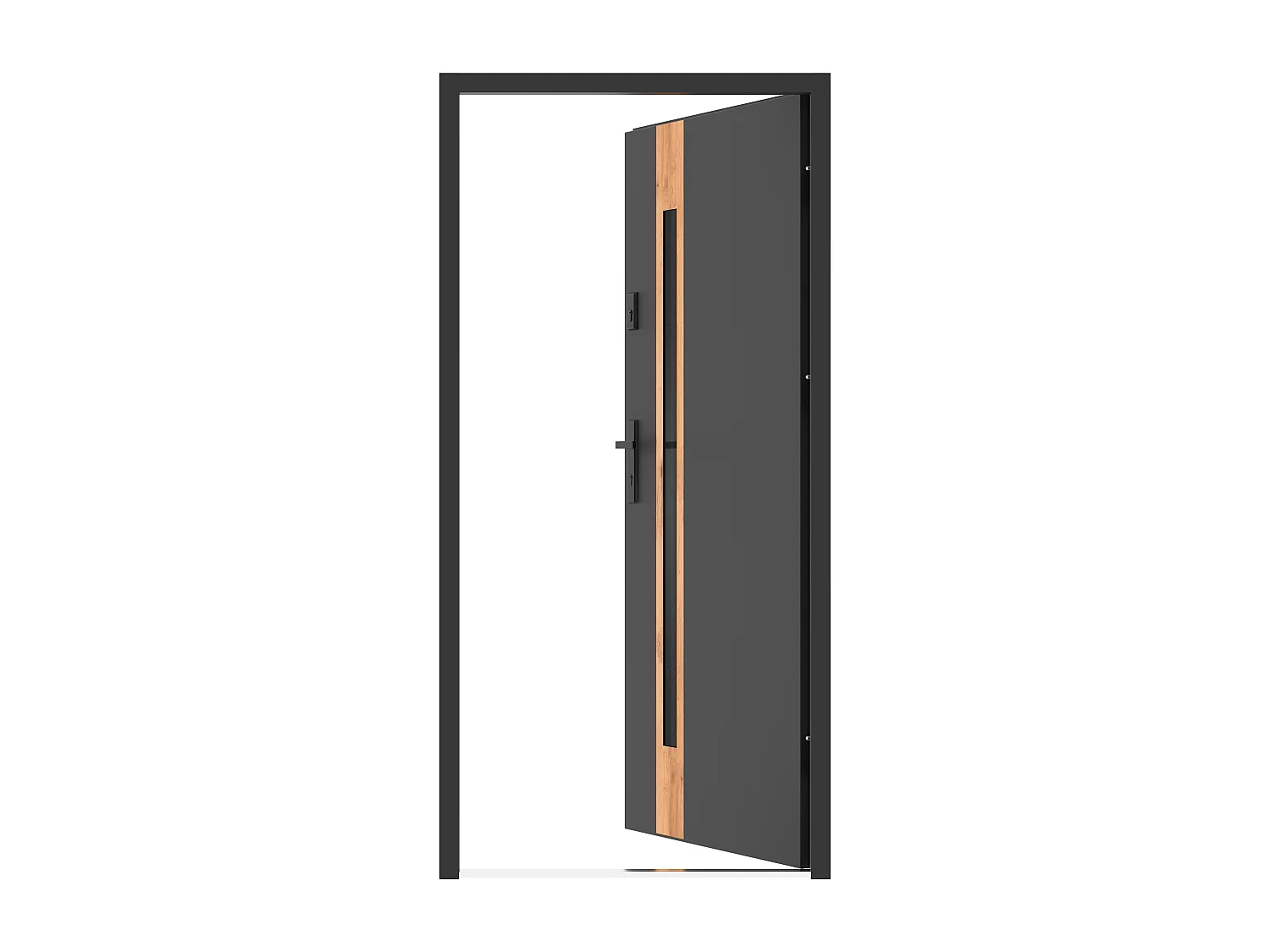Porte d'entrée en acier pleine et inox H207 x L100 cm - verre fumé - anthracite et effet chêne - épaisseur 55 mm - poussant droit - BRAGA