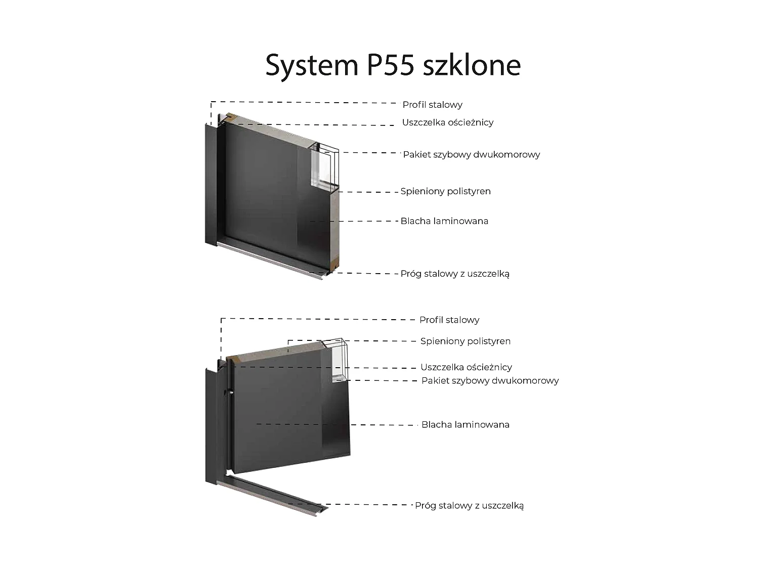 Drzwi wejściowe stalowe pełne i inox wys. 207 x szer. 100 cm - szkło dymione - antracyt i efekt dębu - grubość 55 mm - otwieranie lewostronne - BRAGA