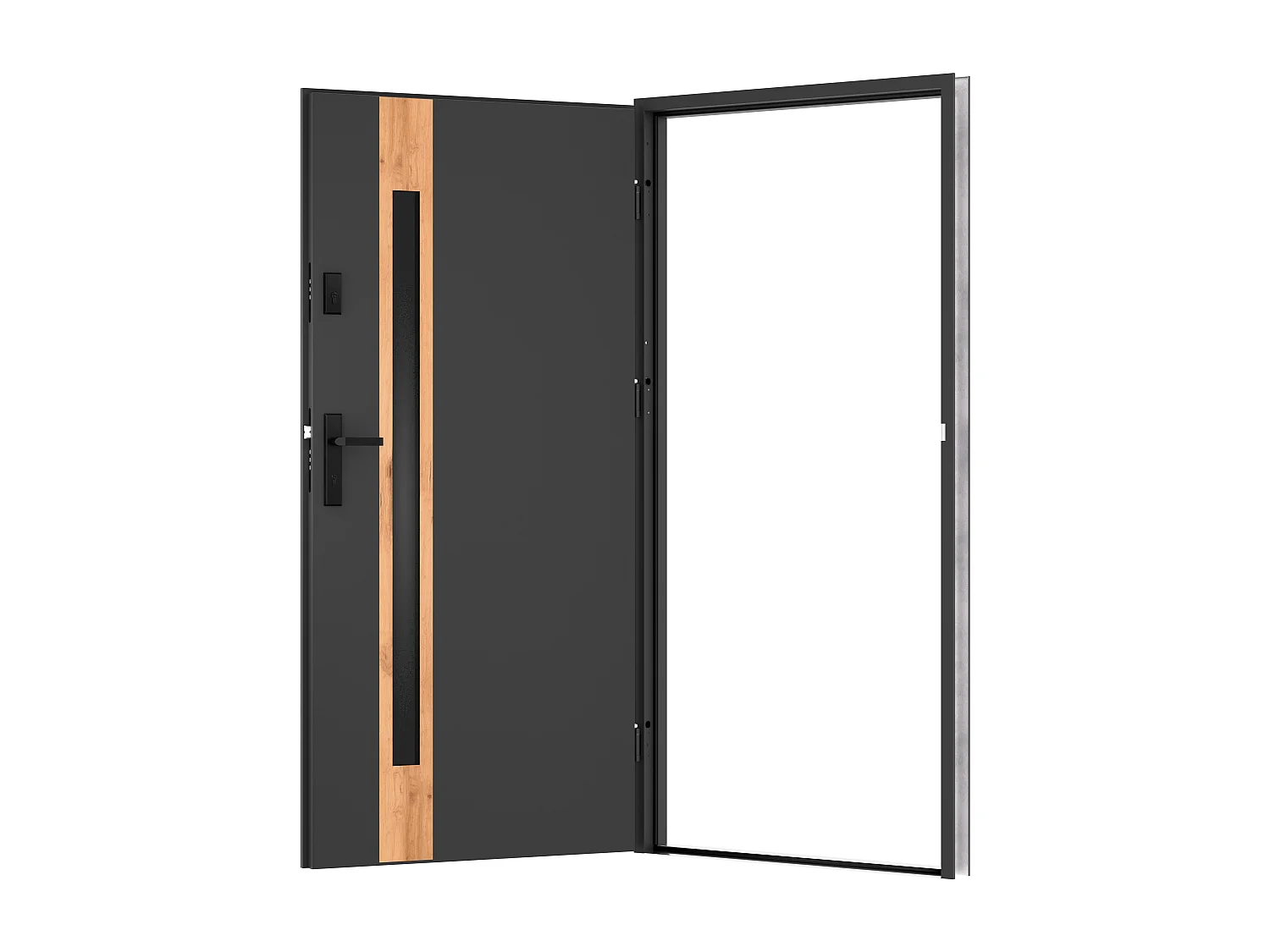 Porte d'entrée en acier pleine et inox H207 x L100 cm - verre fumé - anthracite et effet chêne - épaisseur 55 mm - poussant gauche - BRAGA