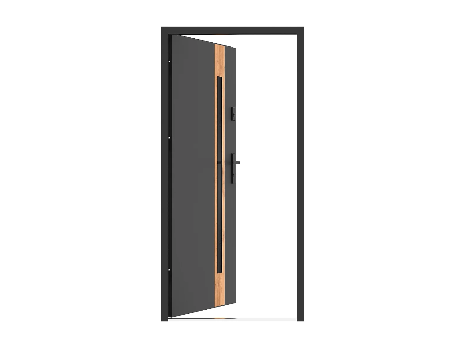 Porte d'entrée en acier pleine et inox H207 x L100 cm - verre fumé - anthracite et effet chêne - épaisseur 55 mm - poussant gauche - BRAGA