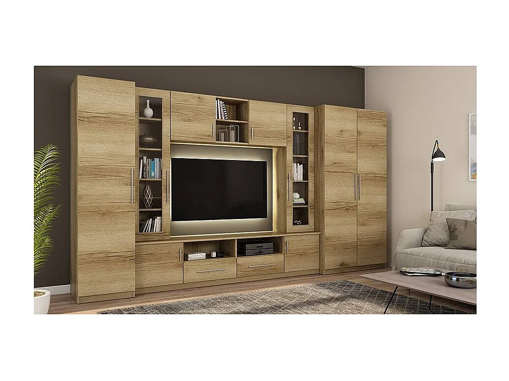 Meuble de séjour complet avec grandes armoires et rangements hauts mur de rangement NEPTUN – Direct fabricant EMEBLAST