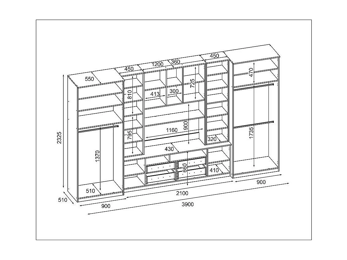 Parete attrezzata con grandi armadi e pensili SAWA – Direttamente dal produttore EMEBLAST