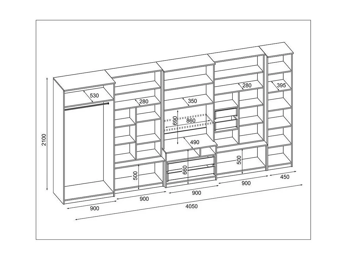 Meuble de séjour complet avec grandes armoires et rangements hauts mur de rangement Lena – Direct fabricant EMEBLAST