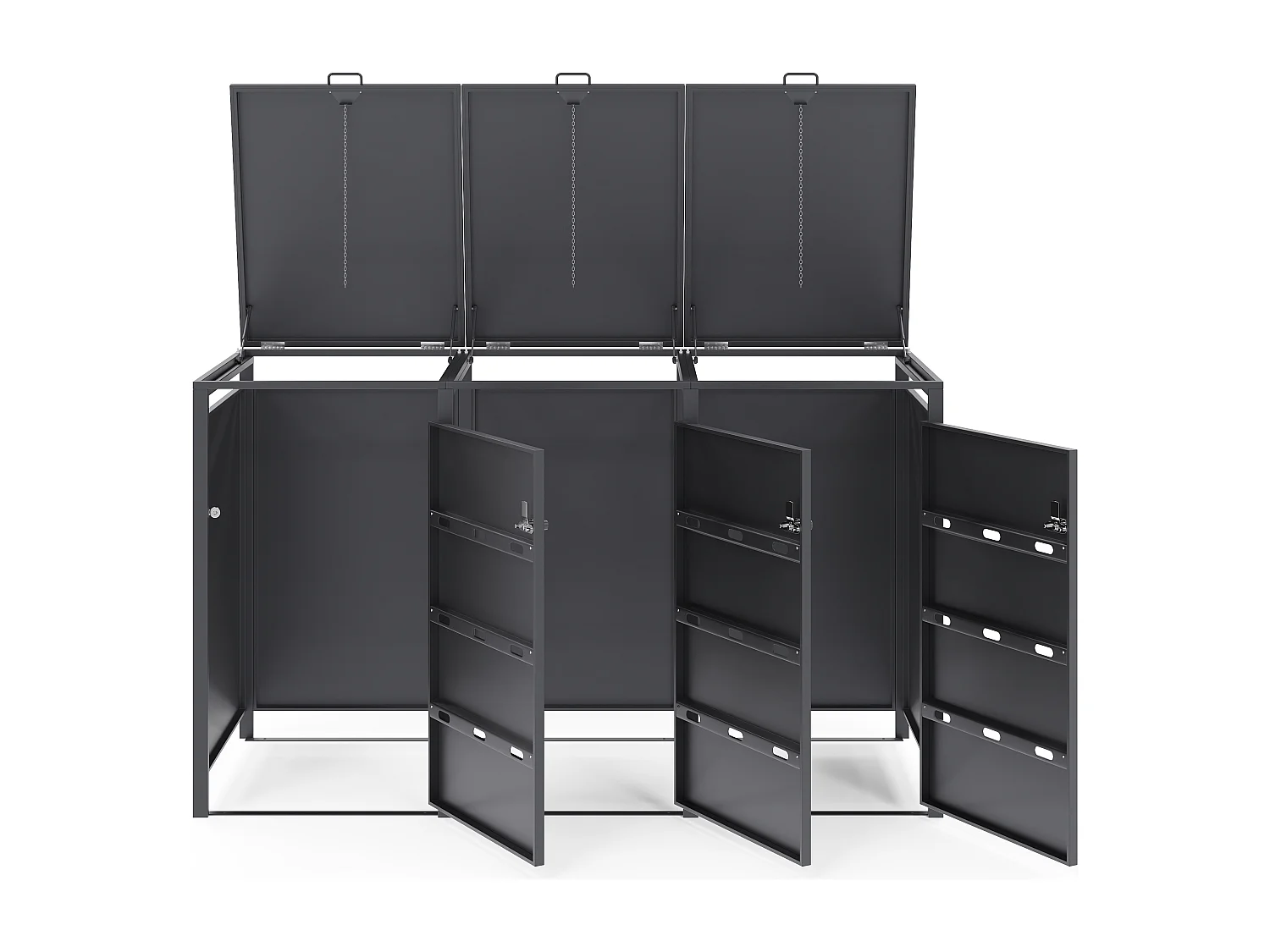 Osłona na śmietnik z ocynkowanej stali w kolorze antracytowym - 0,6 mm - 3 kosze po 240L - S200 x G80 x W116 cm - LOKAFA