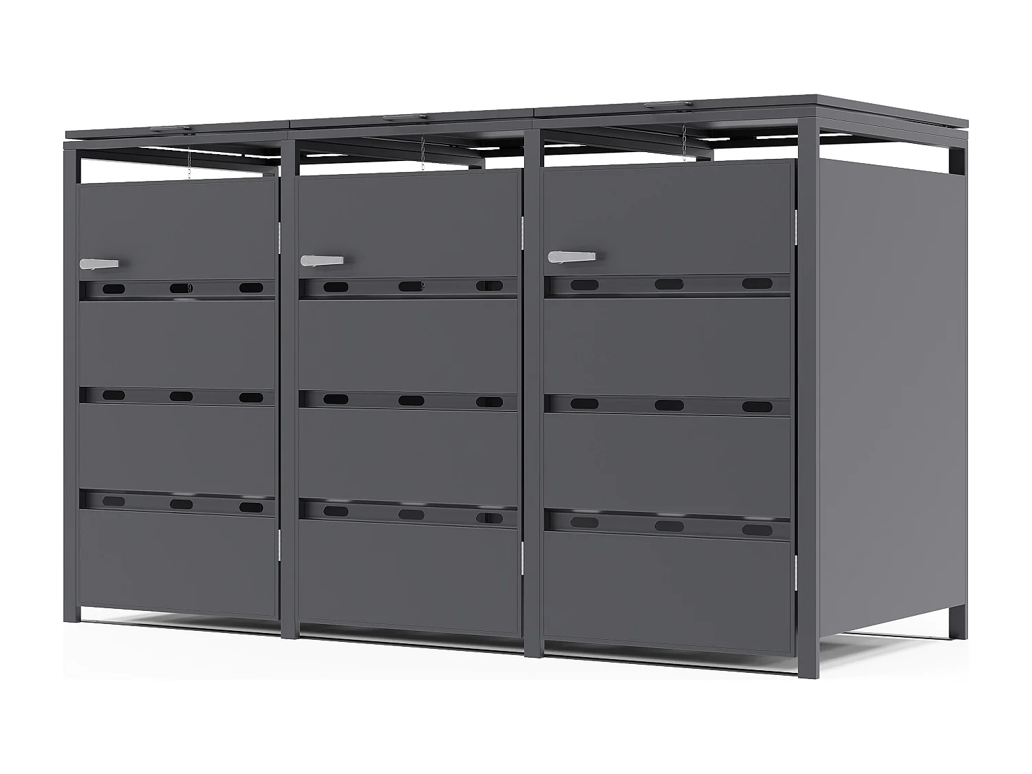 Osłona na śmietnik z ocynkowanej stali w kolorze antracytowym - 0,6 mm - 3 kosze po 240L - S200 x G80 x W116 cm - LOKAFA