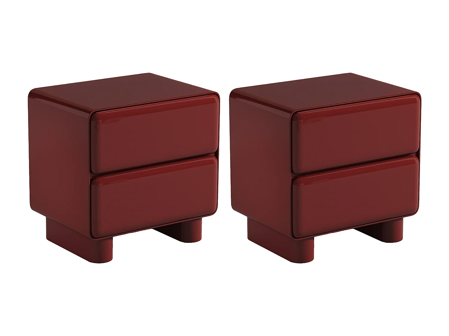 2er-Set Nachttische mit 2 Schubladen – MDF – Bordeaux lackiert - AUNELA