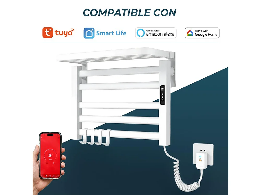 Yoevu - Toallero eléctrico Wi-Fi 100W , pantalla LCD táctil, contro WIFI y Alexa