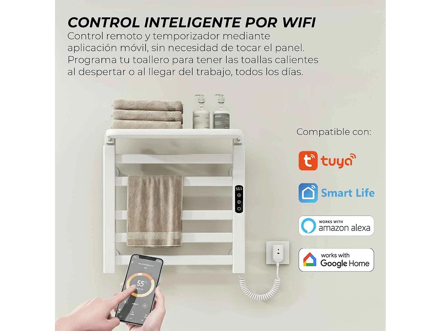 Yoevu - Toallero eléctrico Wi-Fi 100W , pantalla LCD táctil, contro WIFI y Alexa