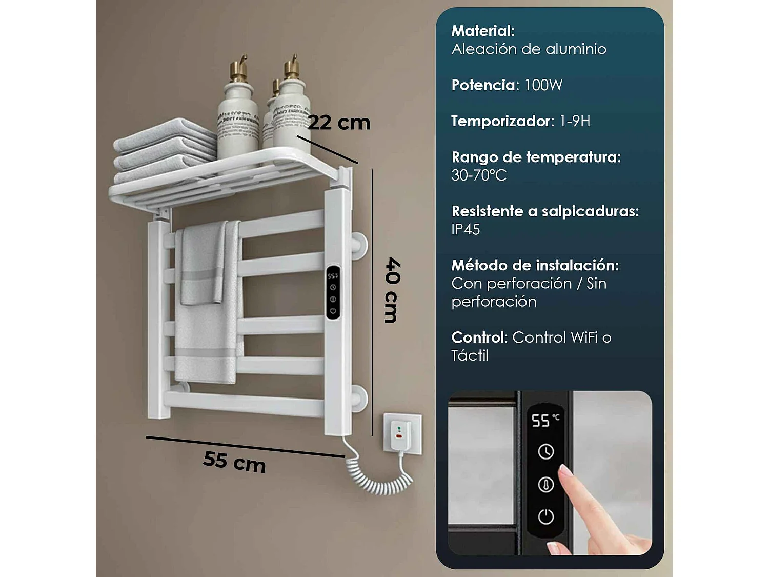 Yoevu - Toallero eléctrico Wi-Fi 100W , pantalla LCD táctil, contro WIFI y Alexa