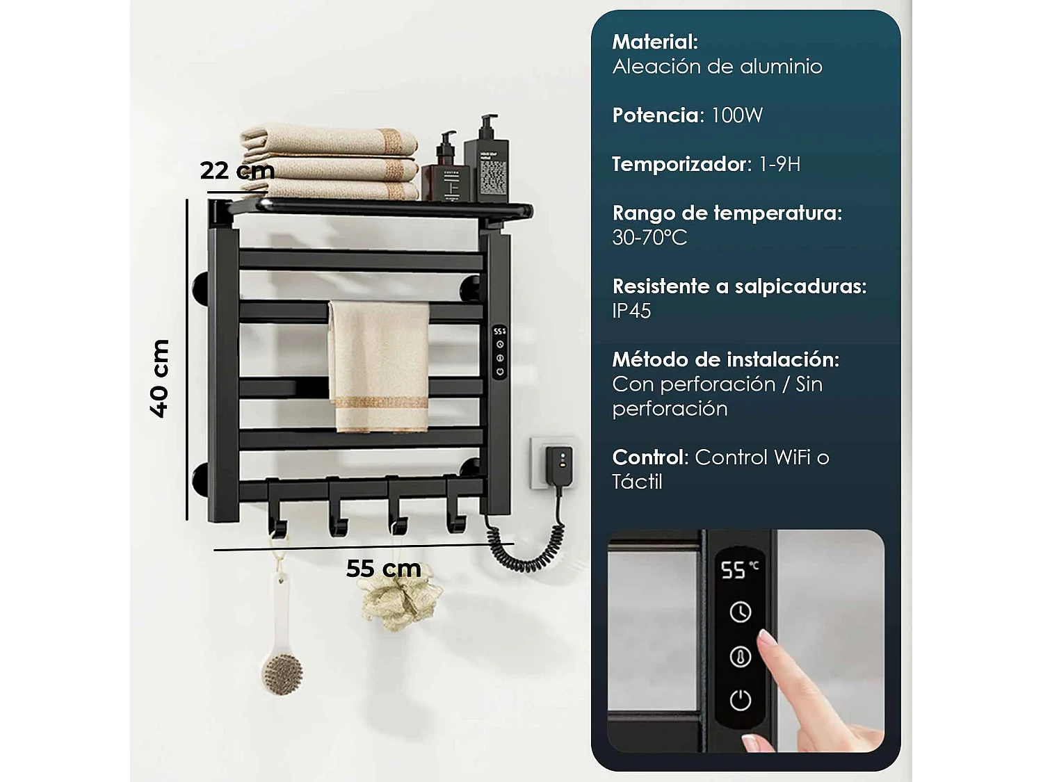 Yoevu - Toallero eléctrico Wi-Fi 100W , pantalla LCD táctil, contro WIFI y Alexa