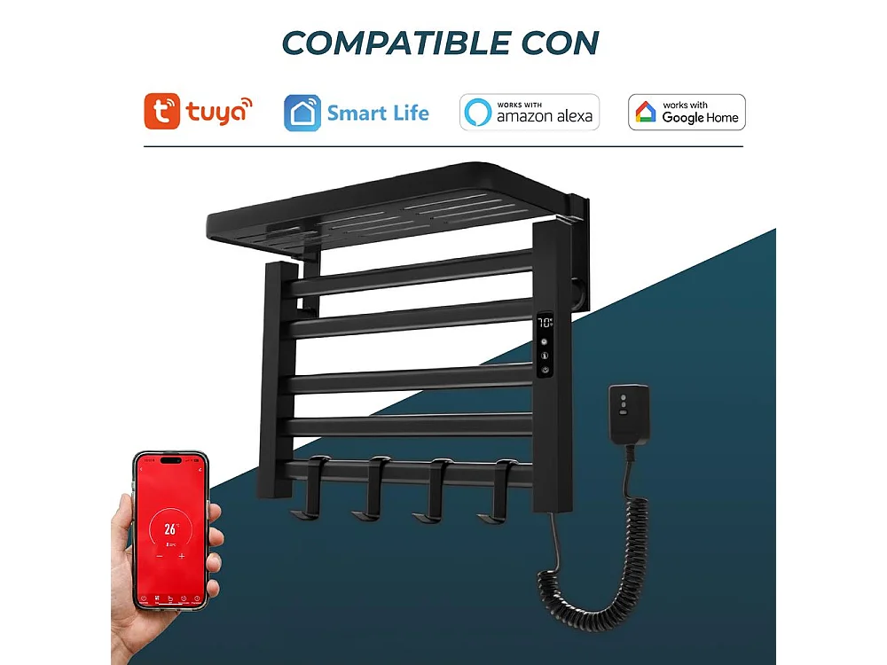 Yoevu - Toallero eléctrico Wi-Fi 100W , pantalla LCD táctil, contro WIFI y Alexa