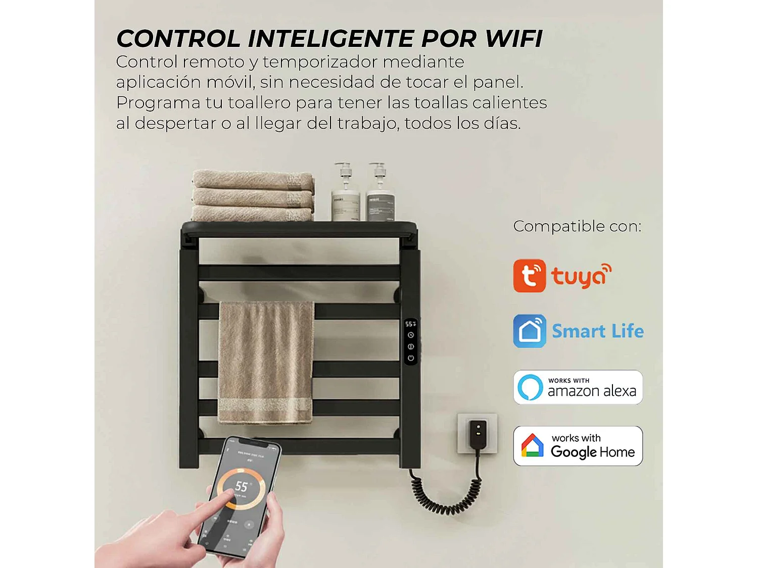 Yoevu - Toallero eléctrico Wi-Fi 100W , pantalla LCD táctil, contro WIFI y Alexa