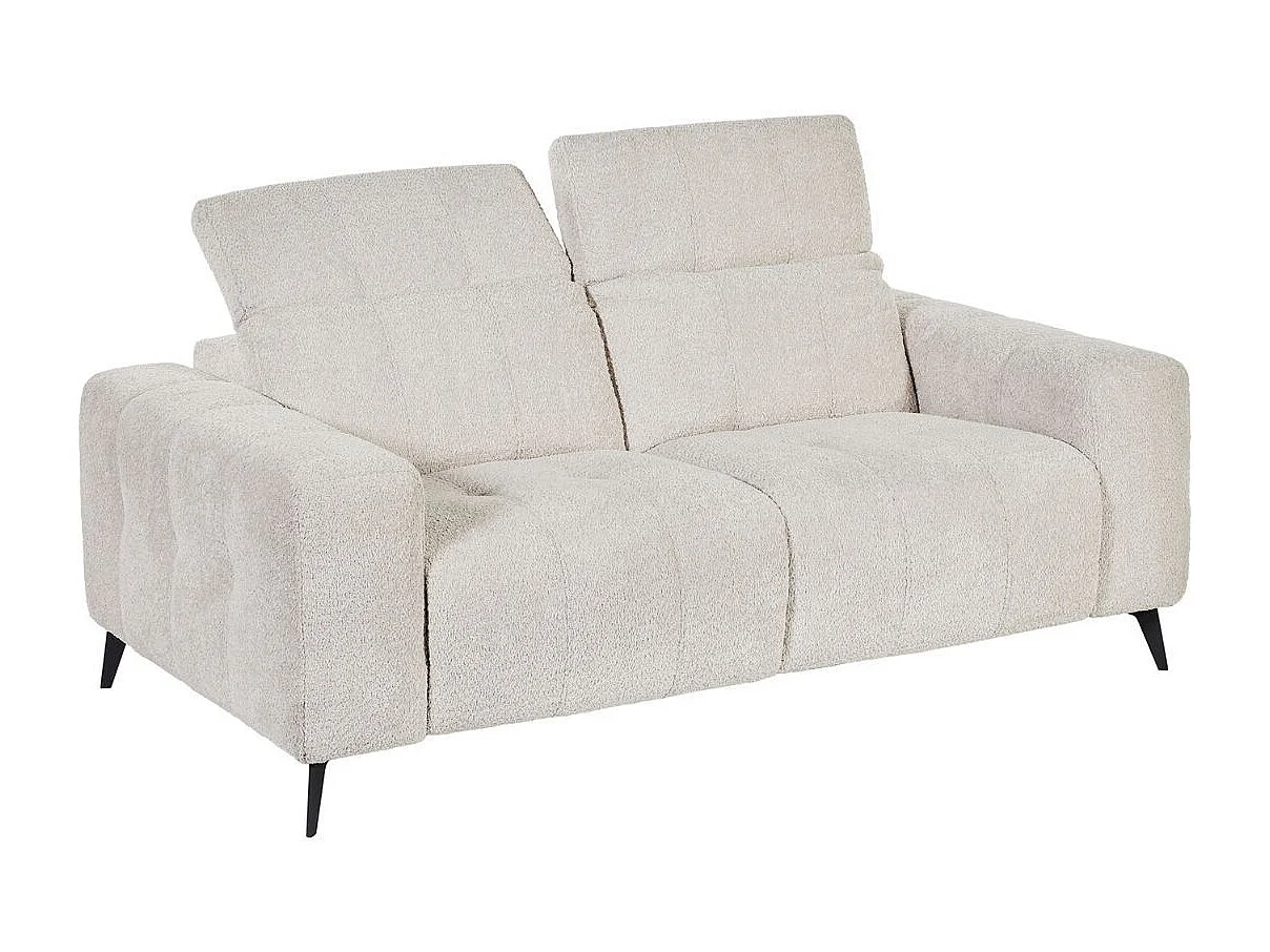 Canapé 2 places fixe en tissu poils courts style sherpa crème - ALKANE