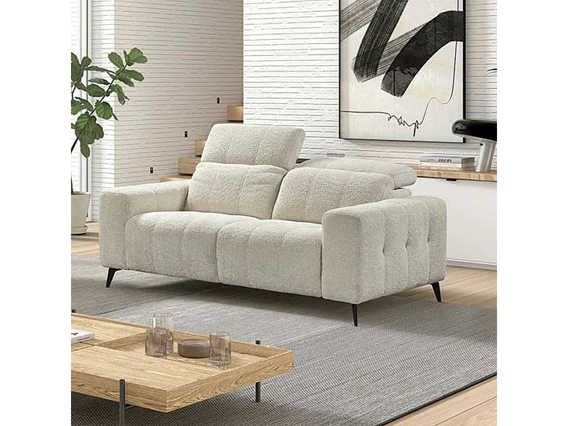 Canapé 2 places fixe en tissu poils courts style sherpa crème - ALKANE