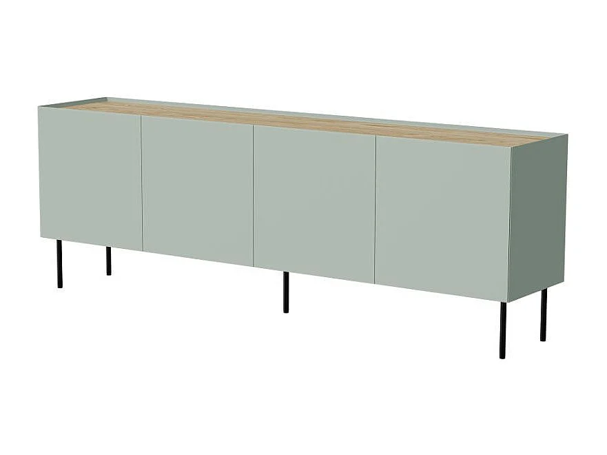 Buffet vert et bois 200cm 4 portes Mauro