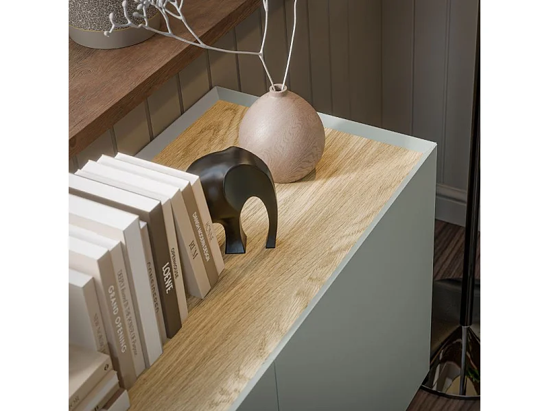 Buffet vert et bois 200cm 4 portes Mauro