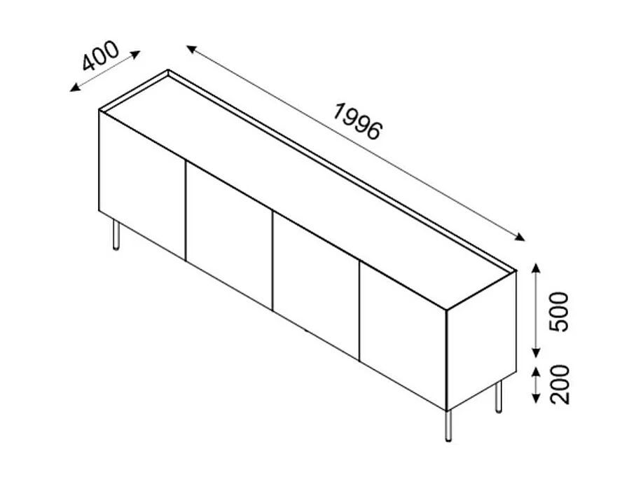 Buffet vert et bois 200cm 4 portes Mauro