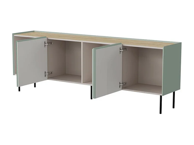 Buffet vert et bois 200cm 4 portes Mauro
