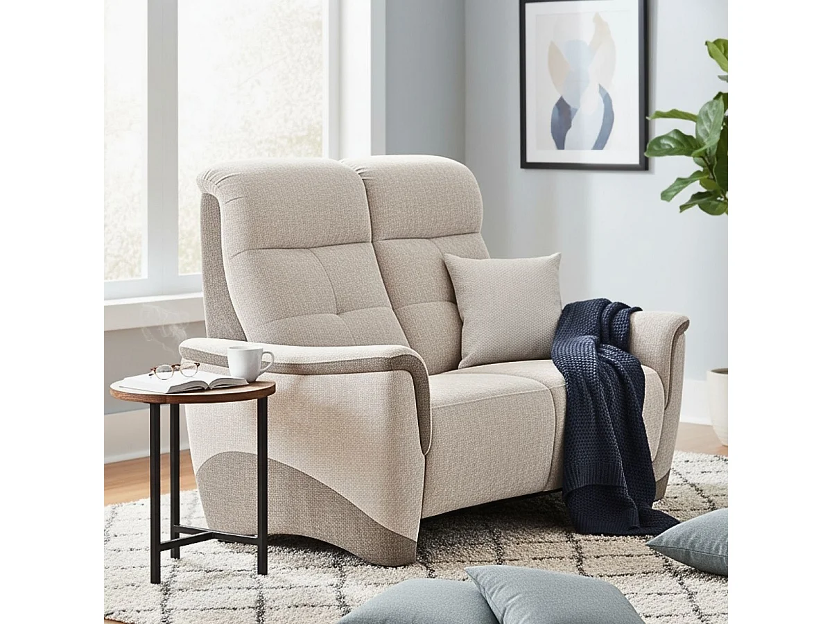 Canapé 2 places fixe tissu maillé ultra doux bicolore beige - AUSTRAL