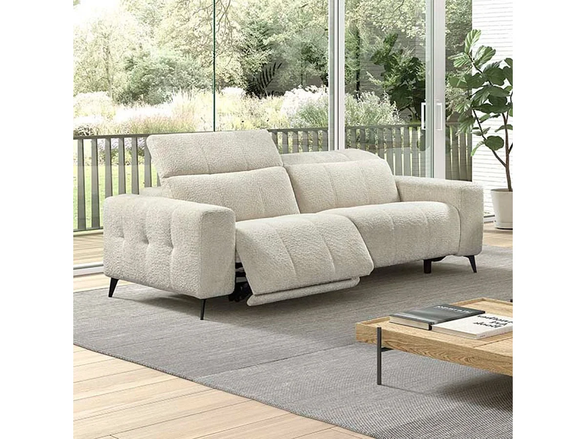 Canapé 3 places relax électrique en tissu poils courts style sherpa crème - ALKANE