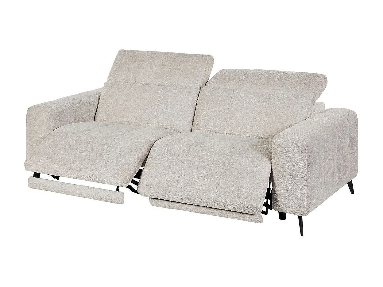 Canapé 3 places relax électrique en tissu poils courts style sherpa crème - ALKANE