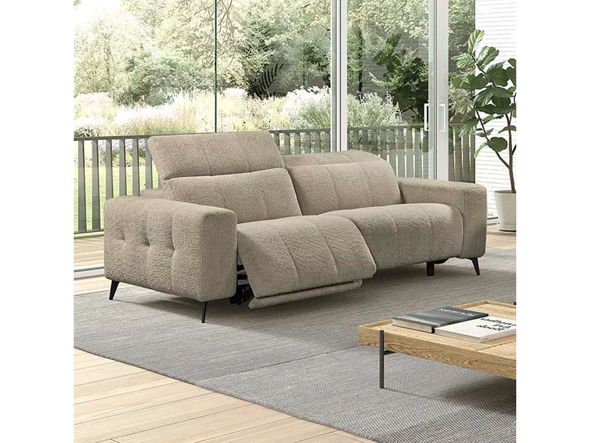 Canapé 3 places relax électrique en tissu poils courts style sherpa crème - ALKANE