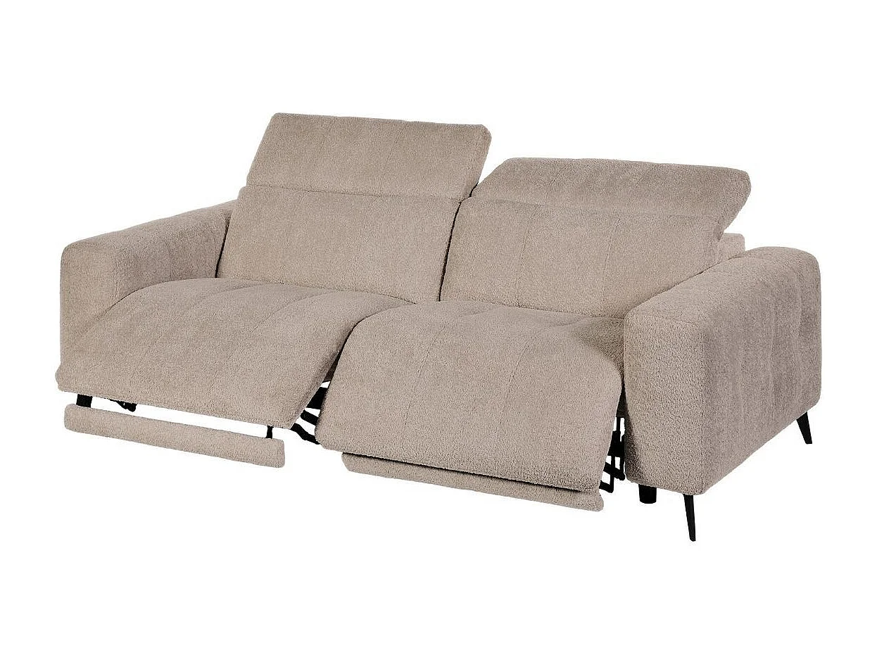 Canapé 3 places relax électrique en tissu poils courts style sherpa crème - ALKANE