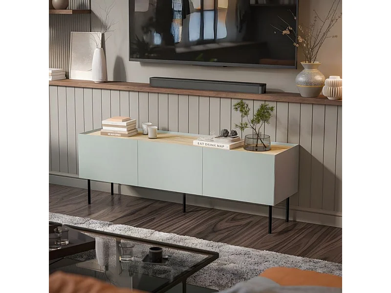 Meuble télé 150 cm 3 portes vert sauge Mauro