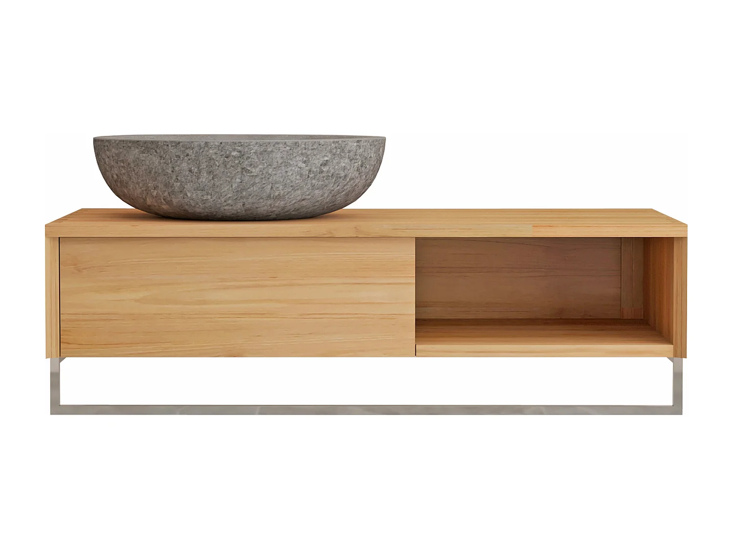 Mobile bagno sospeso in teak con portasciugamani e lavabo da appoggio grigio in pietra 105 cm - KUPANG