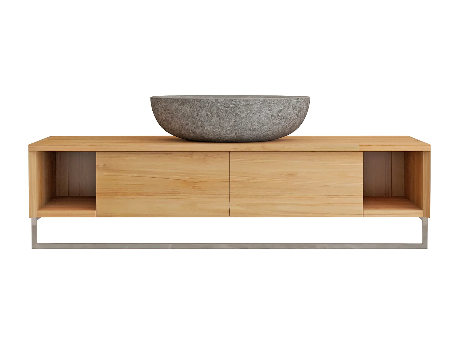 Mobile bagno sospeso in teak con portasciugamani e lavabo da appoggio grigio in pietra 120 cm - KUPANG