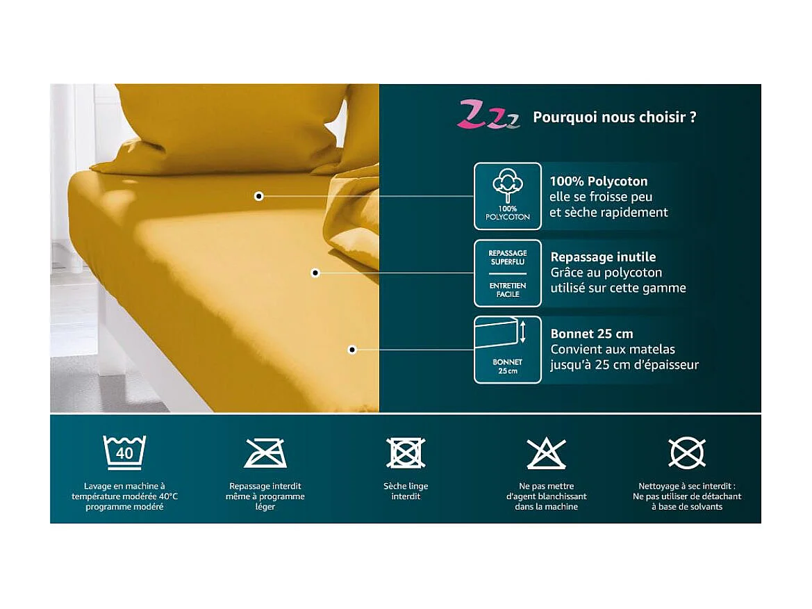 Drap housse uni 160x200 cm ZZZ blanc