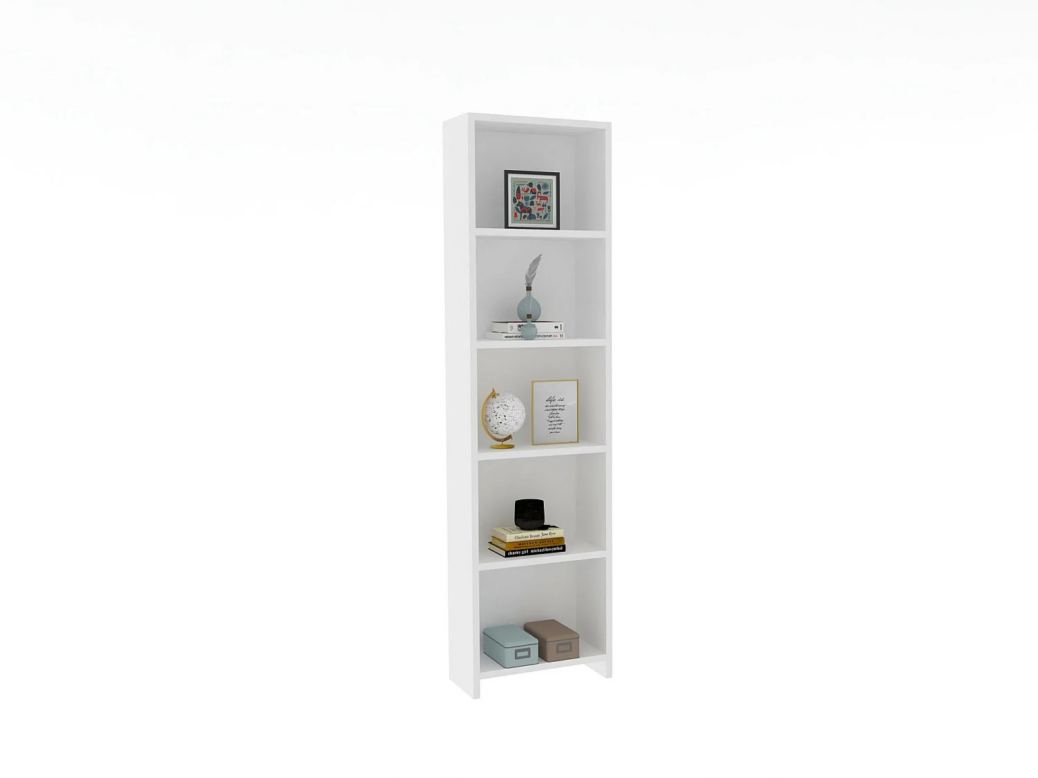 "Modern Vit Trä Bokhylla Barkin - 4 Hyllor - Skandinavisk Stil 40x19x150cm"