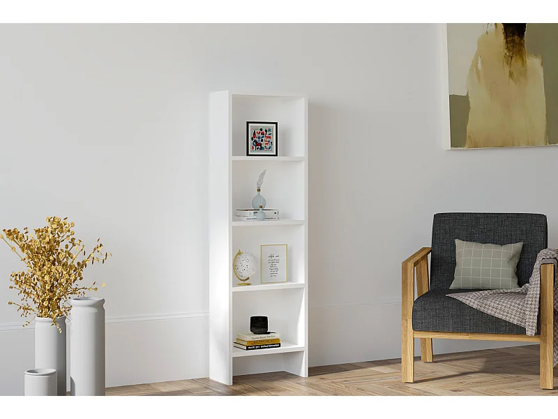 Bibliothèque en bois "Barkin" - 40 x 19 x 150 cm - Blanc