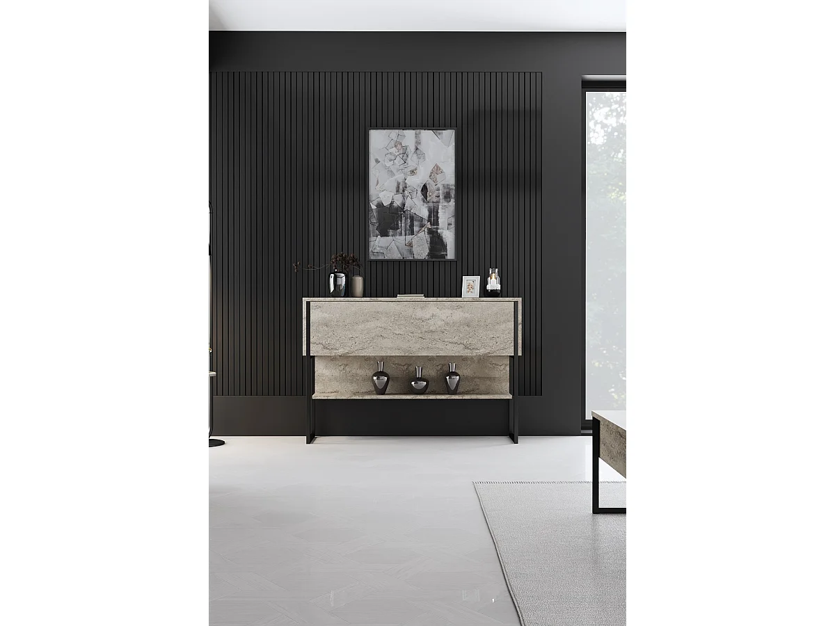 Luxe" houten console - 120 x 30 x 80 cm - Zwart Travertin