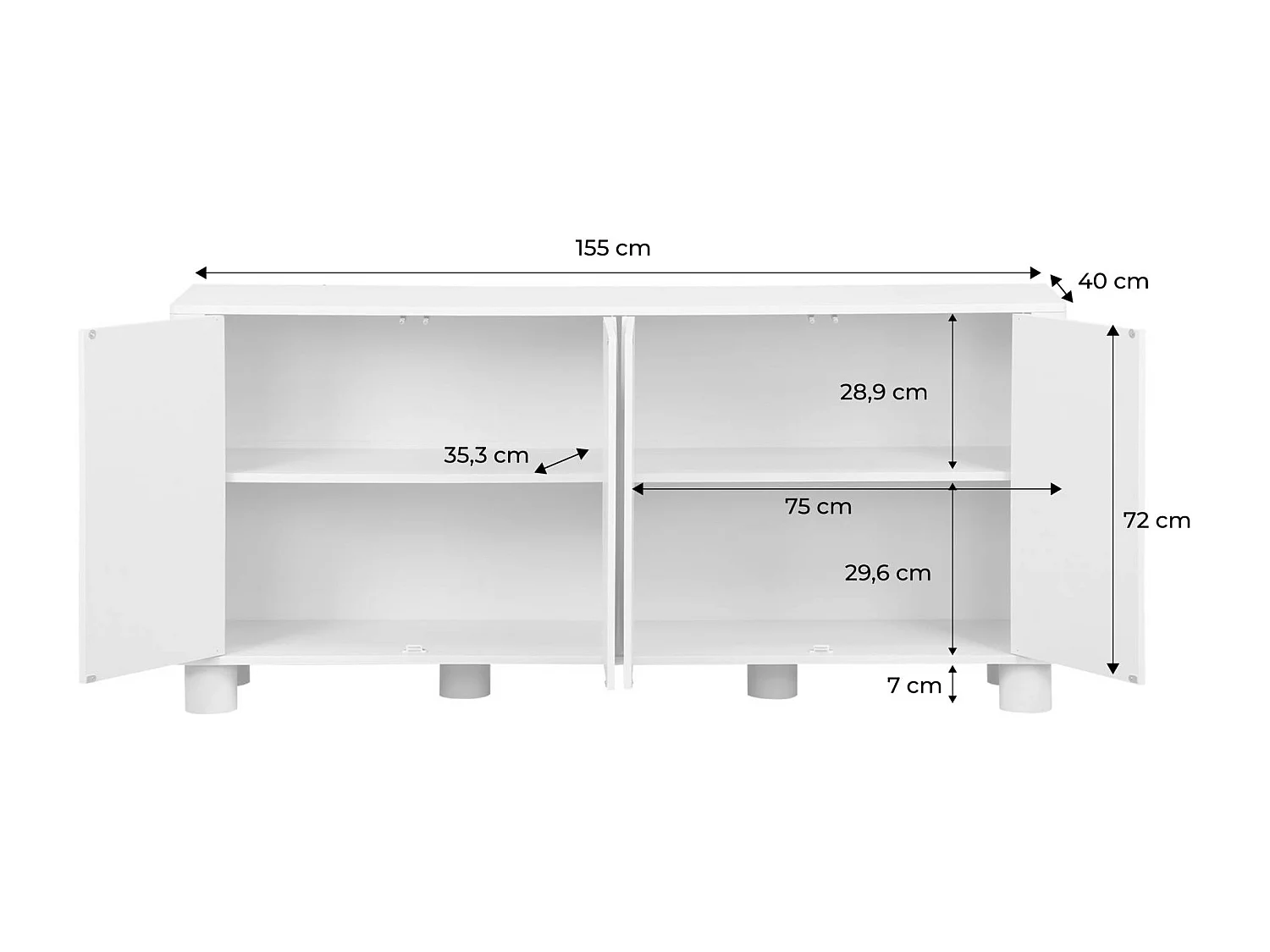 Buffet décor bois beige 4 portes 155cm Pondi