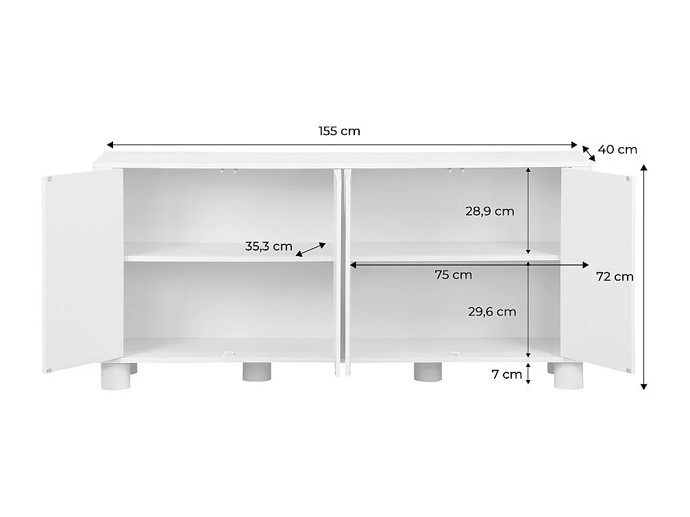 Buffet décor bois beige 4 portes 155cm Pondi