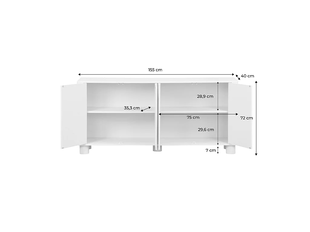 Buffet décor bois beige 4 portes 155cm Pondi